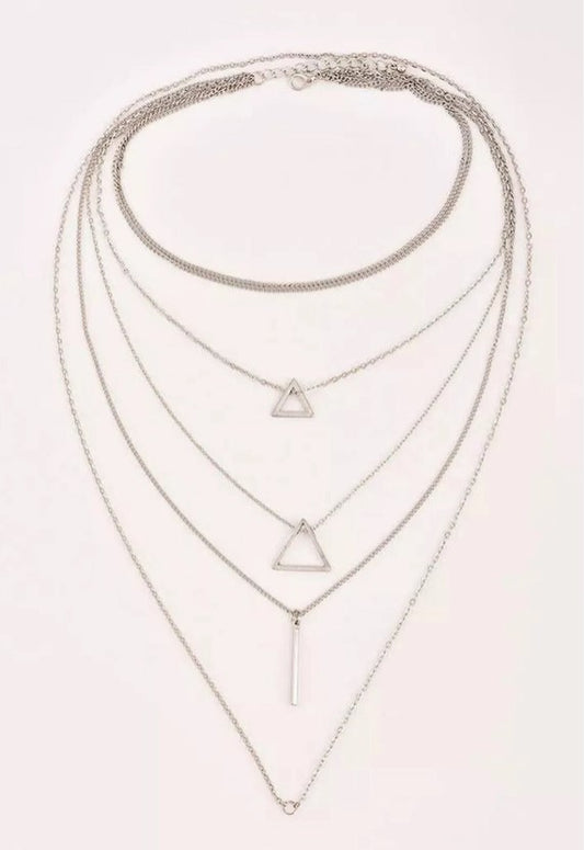 Silver Boho Triangle Bar Multi-Layered Necklace